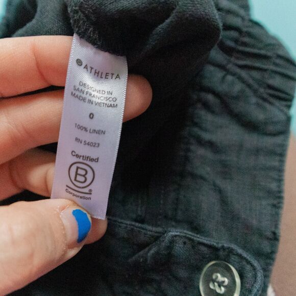 Athleta Washed Black Cabo Retreat 100% Linen Wide Leg High Rise Pants Size 0 - Picture 8 of 9